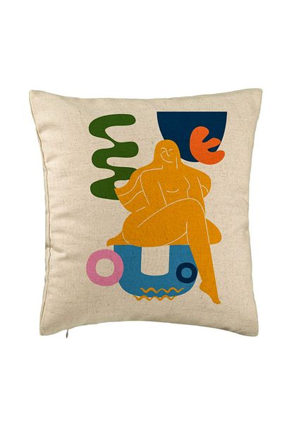 BEKZ Perna Decorativa, Model Abstracta 3, 40x40 cm, Bej, Husa Detasabila, Burduf