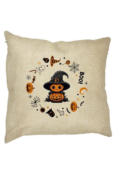 BEKZ Perna Decorativa cu motiv de Halloween 7, 40x40 cm, Husa Detasabila, Burduf