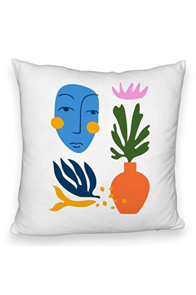 BEKZ Perna Decorativa Fluffy, Model Abstracta 5, 40x40 cm, Alba, Husa Detasab...