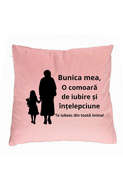 BEKZ Perna Decorativa pentru Bunica 8, 40x40 cm, Roz, Husa Detasabila, Burduf