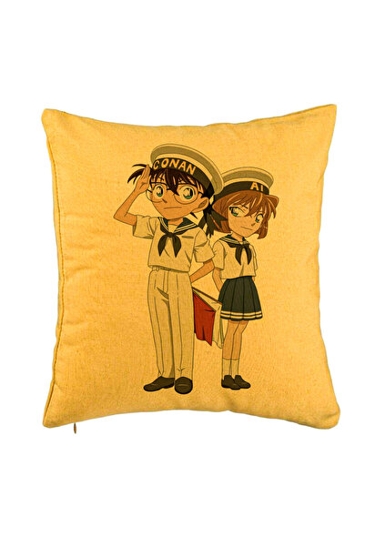 BEKZ Perna Decorativa cu Detective Conan 2, 40x40 cm, Galben, Husa Detasabila, Burduf