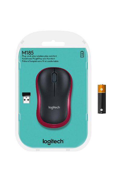 logitech ماوس M185 بصري لاسلكي بدقة 1000 نقطة في البوصة (تردد لاسلكي 2.4 جيجاهرتز) أحمر