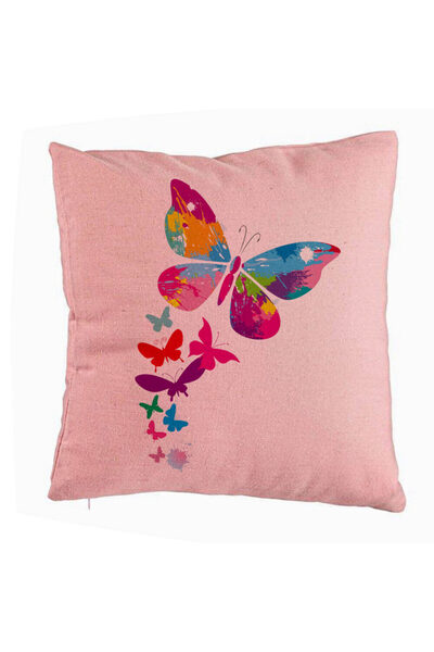 BEKZ Perna Decorativa, Model Fluture Colorful, 40x40 cm, Roz, Husa Detasabila...