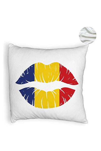 BEKZ Perna Decorativa Fluffy, Model Romanian Kiss, 40x40 cm, Alba, Husa Detas...