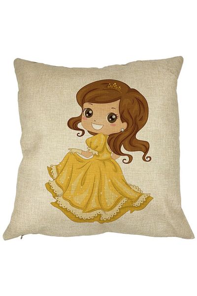BEKZ Perna Decorativa Patrata Printesa cu Coroana, 40x40 cm, Husa Detasabila, Burduf
