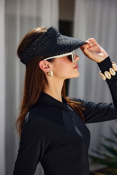 Remsa Mayo Snake Skin Knitted Straw Visor Hat Sunscreen Visor Rş-2114 Black01