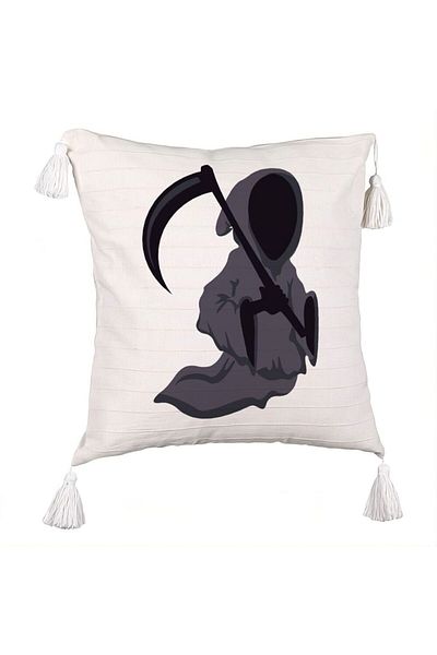 BEKZ Fringed Pillowcase with Halloween Ghost 3 motif, 45x45 cm, Ecru, With zipper