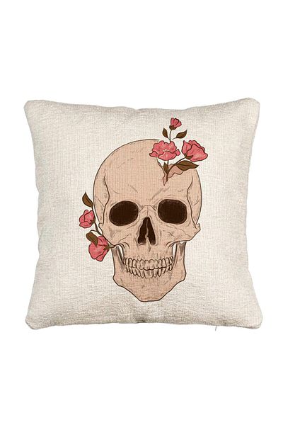BEKZ Fata de perna Canapea, Model Skull Rose Art, 40x40 cm, Cu fermoar
