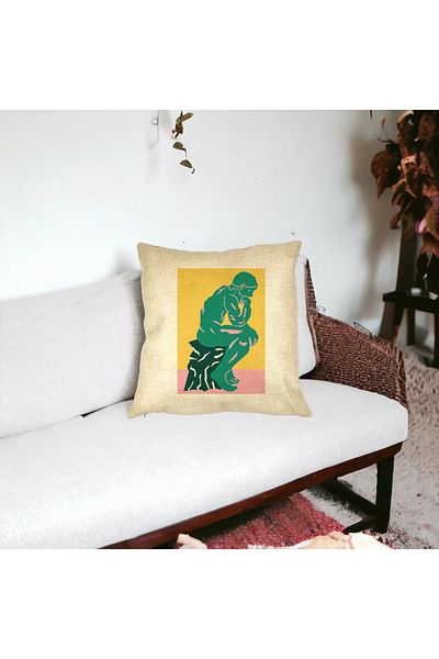 BEKZ Perna Decorativa Patrata The Thinker, 40x40 cm, Husa Detasabila, Burduf