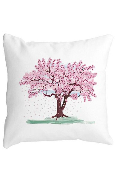 BEKZ Perna Decorativa Patrata Rose Tree, 40x40 cm, Alba, Mata, Husa Detasabila, Burduf