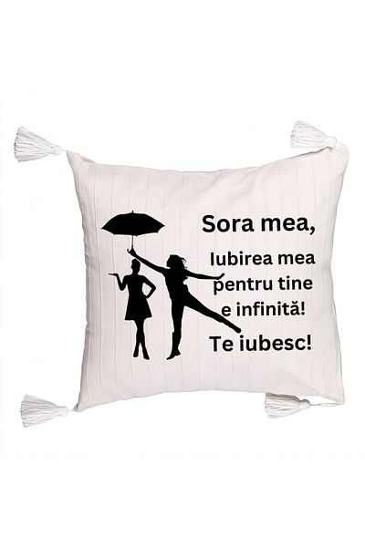 BEKZ Decorative Pillow with Fringes My Sister 2, 45x45 cm, With zipper