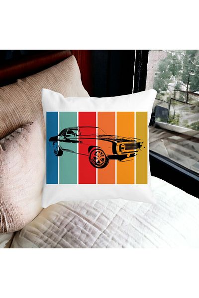BEKZ Square Retro Car Pillowcase, 40x40 Cm, White, Matte
