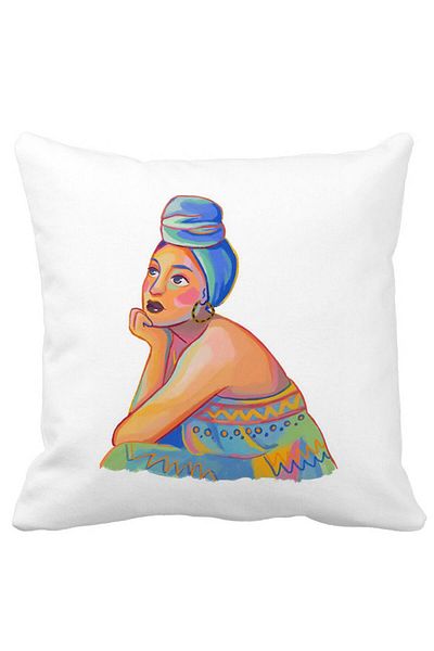 BEKZ Perna Decorativa Patrata African Fashion, 40x40 cm, Alba, Mata, Husa Detasabila, Burduf