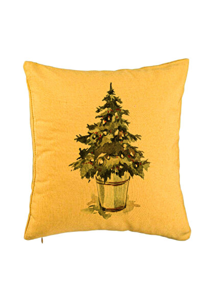 BEKZ Perna Decorativa cu tematica de Craciun, Brad 1, 40x40 cm, Galben, Husa ...