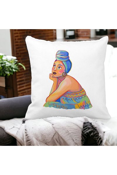 BEKZ Perna Decorativa Patrata African Fashion, 40x40 cm, Alba, Mata, Husa Detasabila, Burduf