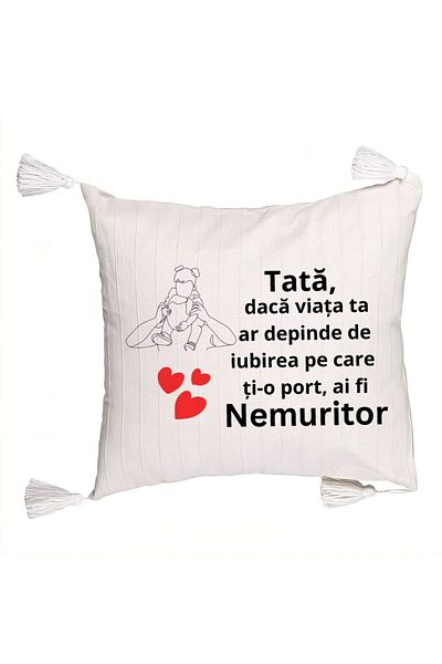 BEKZ Fringed Pillowcase, Pattern for Tata 1, 45x45 cm, Ecru, With zipper