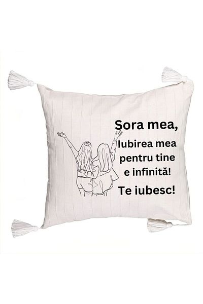 BEKZ Pillowcase with Fringes My Sister 5, 45x45 cm, With zipper