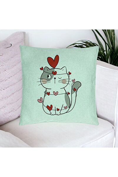BEKZ Față de pernă, model pisicuță, 40x40 cm, verde mentă
