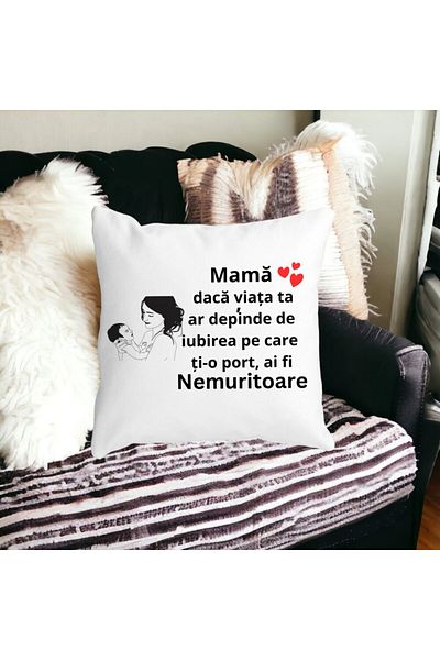 BEKZ Perna Decorativa pentru Mama 9,40x40 cm, Alba, Mata, Husa Detasabila, Burduf