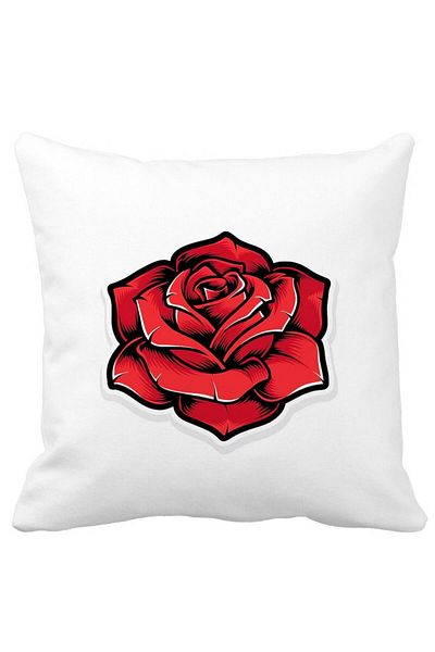 BEKZ Square Pillowcase With Red Rose, 40x40 Cm, White, Matte