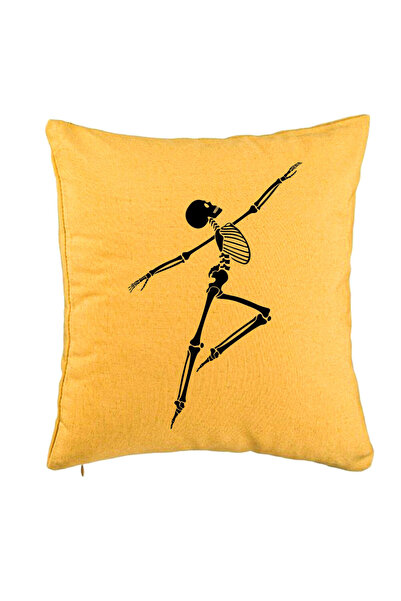 BEKZ Față de pernă cu motiv de schelet de Halloween, 40x40 cm, galbenă