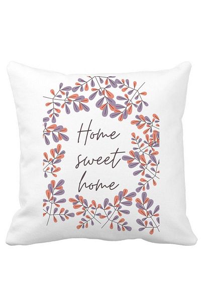 BEKZ Perna Decorativa Patrata Home Sweet Home, 40x40 cm, Alba, Mata, Husa Detasabila, Burduf