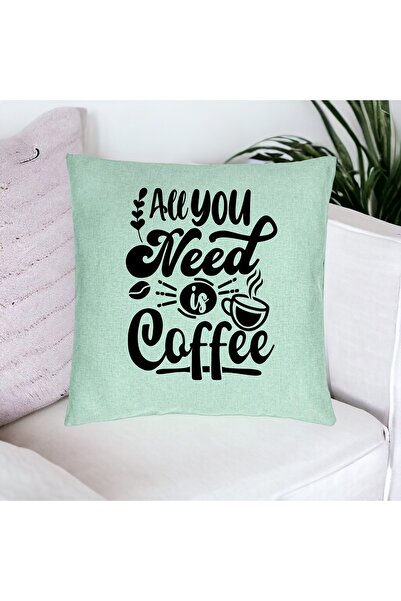 BEKZ Διακοσμητικό μαξιλάρι, All You Need is Coffee Model, 40x40 εκ., Πράσινο της μέντας, Αφαιρούμενο κάλυμμα, Φυσούνα