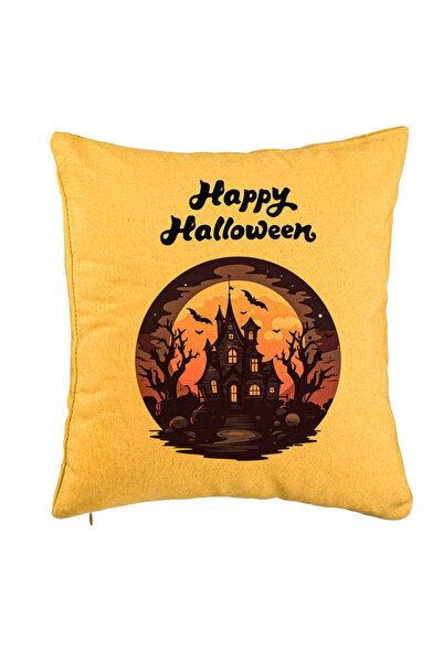 BEKZ Perna Decorativa cu motiv de Halloween si Text, 40x40 cm, Galben, Husa D...