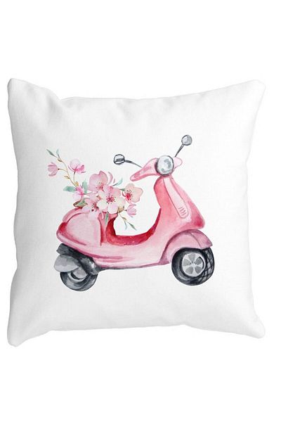 BEKZ Square Decorative Pillow Rose Flower Bike, 40x40 cm, White, Matte, Removable Cover, Bellows
