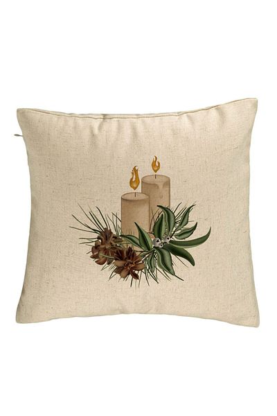 BEKZ Perna Decorativa cu tematica de Craciun, Lumanari, 8, 40x40 cm, Bej, Husa Detasabila, Burduf