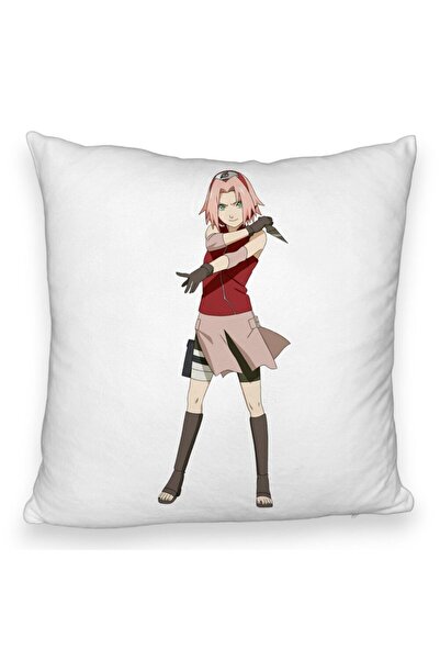 BEKZ Perna Decorativa Fluffy cu Naruto Sakura, 40x40 cm, Alba, Husa Detasabil...