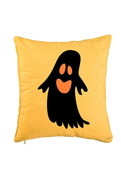 BEKZ Perna Decorativa cu motiv Fantoma de Halloween 2, 40x40 cm, Galben, Husa...