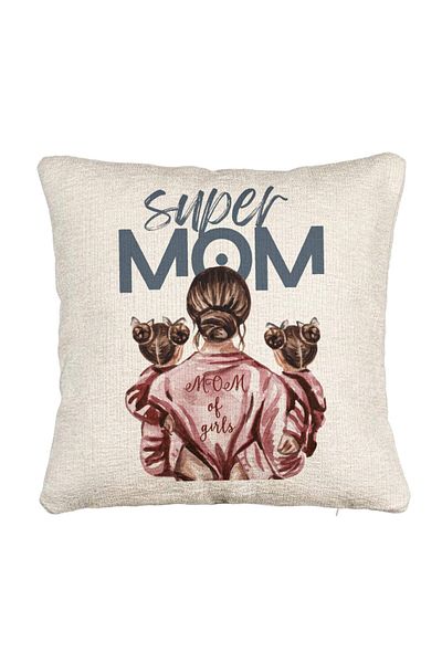 BEKZ Fata de perna Canapea, Model Super Mom of Girls, 40x40 cm, Cu fermoar