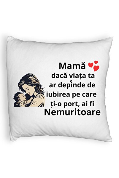 BEKZ Perna Decorativa Fluffy, Model pentru Mama 11, 40x40 cm, Alba, Husa Detasabila, Burduf