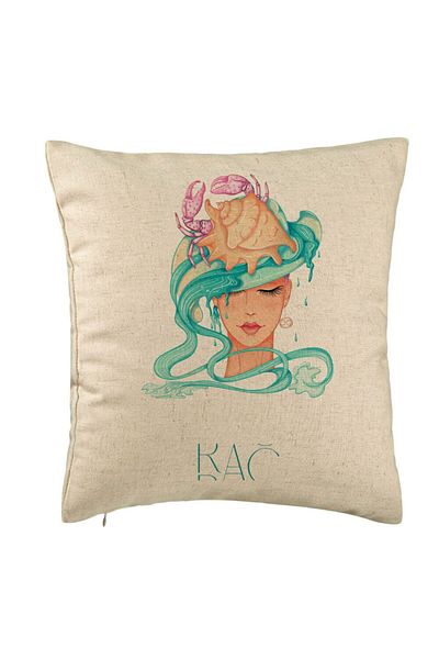 BEKZ Perna Decorativa, Model Zodia Rac, 40x40 cm, Bej, Husa Detasabila, Burduf