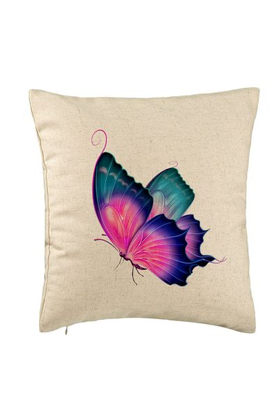 BEKZ Perna Decorativa, Model Fluture Multicolor, 40x40 cm, Bej, Husa Detasabila, Burduf