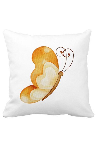 BEKZ Perna Decorativa, Brown Butterfly, 40x40 cm, Alba, Mata, Husa Detasabila, Burduf