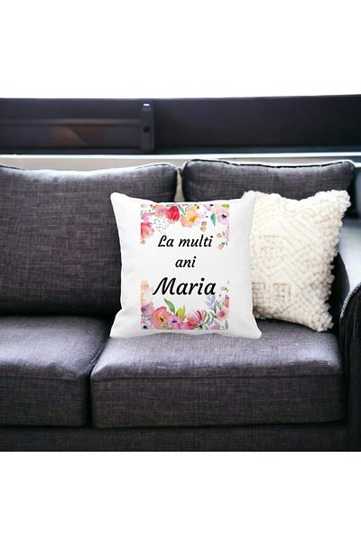 BEKZ Decorative Pillow Happy Birthday Maria 2.40x40 cm, White, Matte, Removable Cover, Bellows