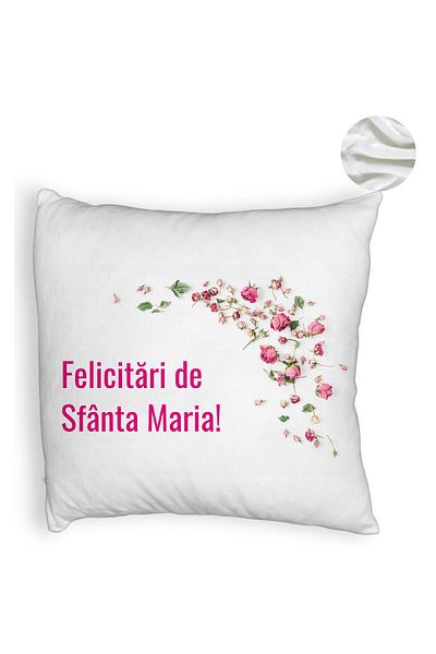 BEKZ Perna Decorativa Fluffy, Model Felicitari de Sfanta Maria, 40x40 cm, Alba, Husa Detasabila, Burduf