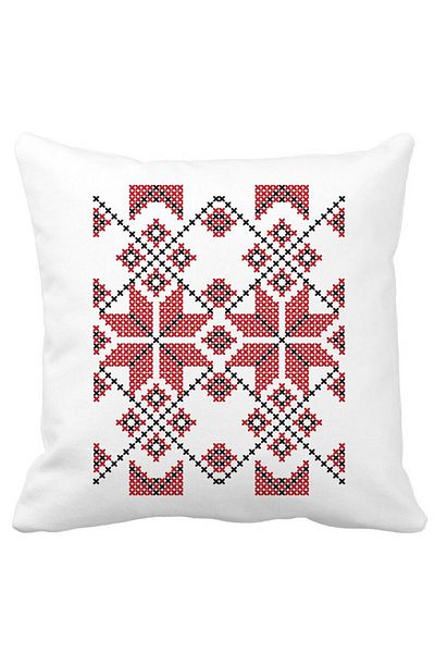 BEKZ Square Decorative Pillow with Romanian Motifs, 40x40 cm, White, Matte, Removable Cover, Bellows