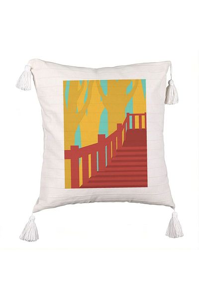 BEKZ Fringed Pillowcase, Bridge Art Model, 45x45 cm, Ecru, With zipper