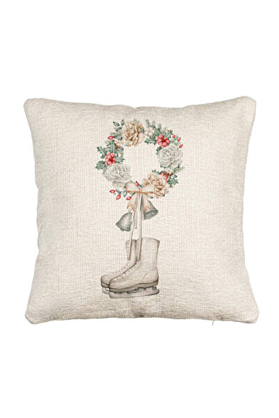 BEKZ Fata de perna Canapea de Craciun, Patine gheata si Coronita, 40x40 cm, C...