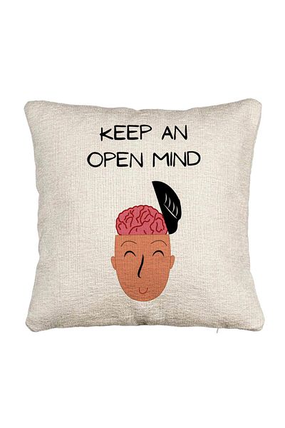 BEKZ Fata de perna Canapea, Model Keep an Open Mind, 40x40 cm, Cu fermoar