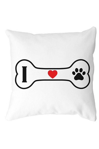 BEKZ Perna Decorativa Patrata I love Doggos, 40x40 cm, Alba, Mata, Husa Detasabila, Burduf