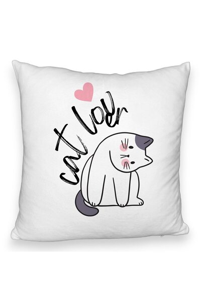 BEKZ Față de pernă pufoasă, model cu iubitori de pisici, 40x40 cm, albă
