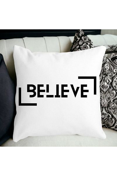 BEKZ Decorative Pillow, Believe, 40x40 cm, White, Matte, Removable Cover, Bellows