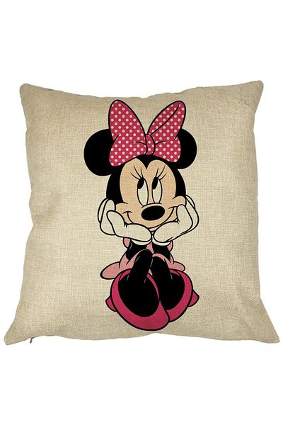 BEKZ Perna Decorativa Patrata copii Minnie Mouse, 40x40 cm, Husa Detasabila, Burduf