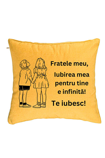 BEKZ Perna Decorativa Fratele meu 4, 40x40 cm, Galben, Husa Detasabila, Burduf