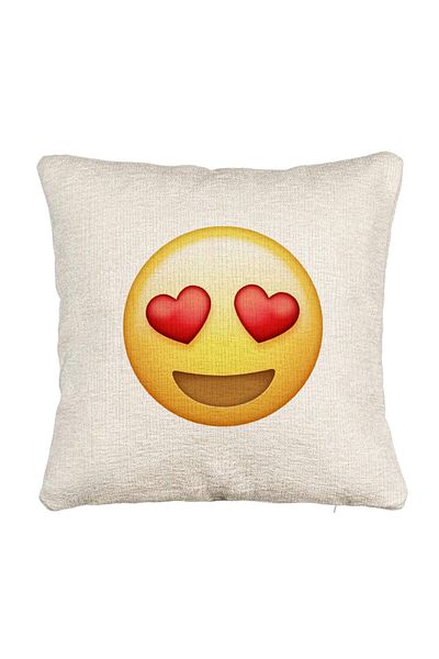 BEKZ Fata de perna Canapea, Model Emoji Fata cu Inimi, 40x40 cm, Cu fermoar