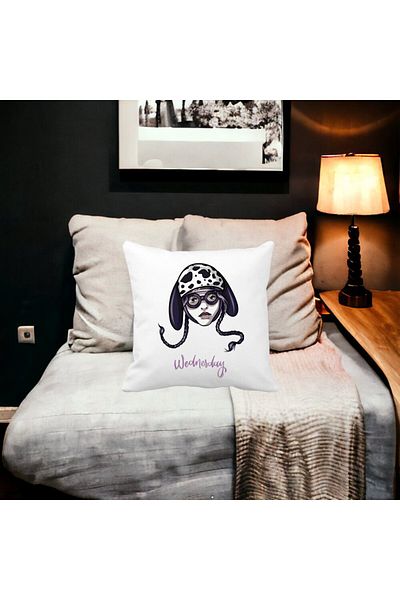 BEKZ Wednesday Addams Decorative Pillow 1.40x40 cm, White, Matte, Removable Cover, Bellows